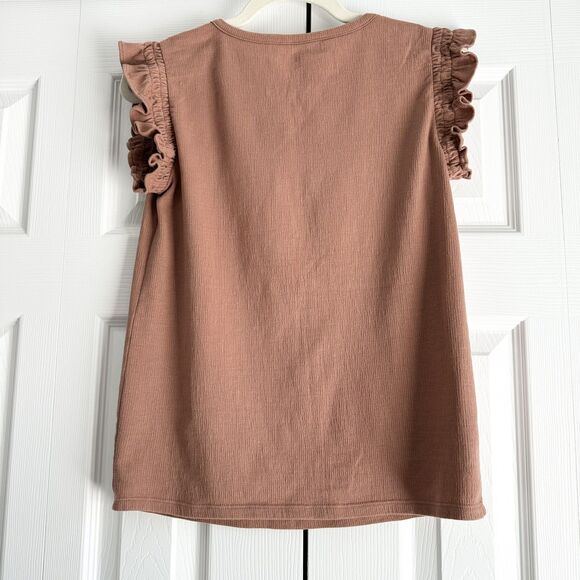 LOFT Short Sleeve Shirt Size XS Dusty Rose Textured Knit Ruffle Sleeve Top - Picture 3 of 9